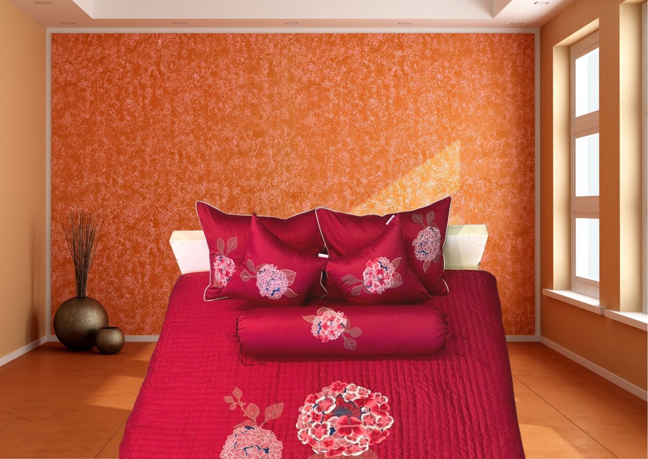 Bộ chăn chần gối Hydrangea - đỏ